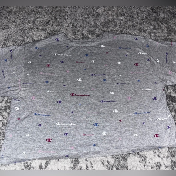 NWOT Champion Gray Logo Print Short Sleeve Cropped Top Size: Large never worn - Picture 2 of 3